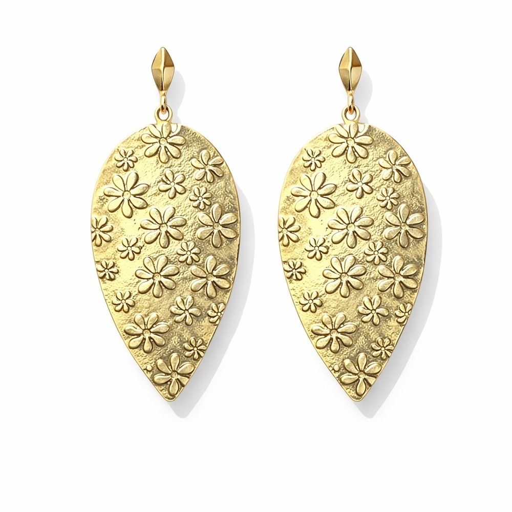 Trendy Gold Floral Leaf Earrings